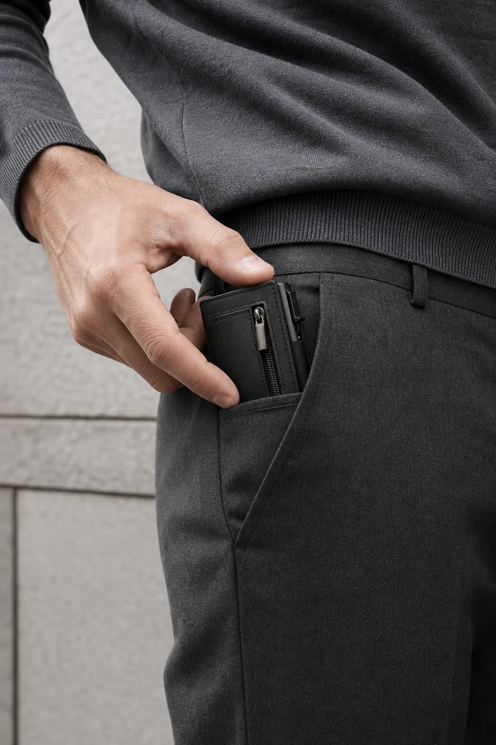 AERMOND VELT slipped into a trouser front pocket