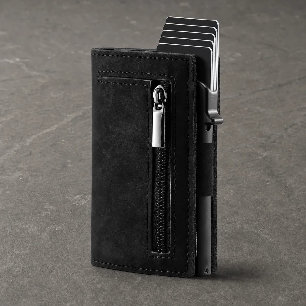 AERMOND VELT with cards raised, Obsidian finish